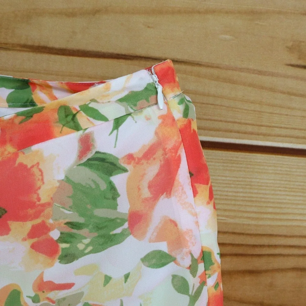 Cato Hi-Low Skirt Lined Womens Size 16 White Orange Green Floral Polyester‎ Zip